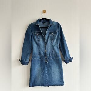 Vintage Y2K Denim Mini Dress - Moda International Size 10 Western Jean Dress
